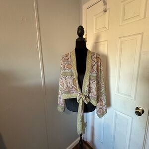 Anthropologie Paisley Tie Front Kimono Jacket Blouse Long Sleeve One Size